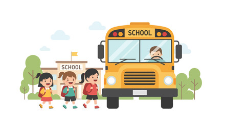 Back to School: Children Boarding School Bus Illustration