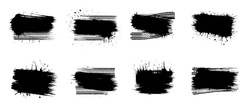 Abstract grunge brush strokes with tire tracks and splatter elements
