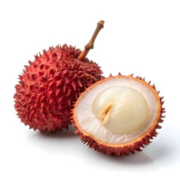 Pulasan &ndash; Rare Tropical Fruit with Spiky Skin and Sweet Juicy Flesh on White Background