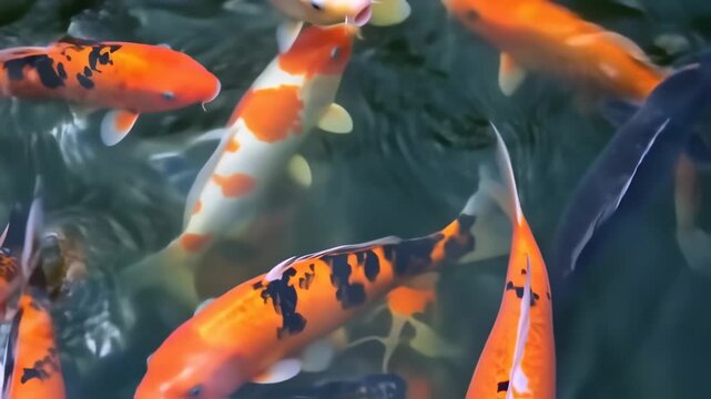 Colorful koi fish swimming in water feature