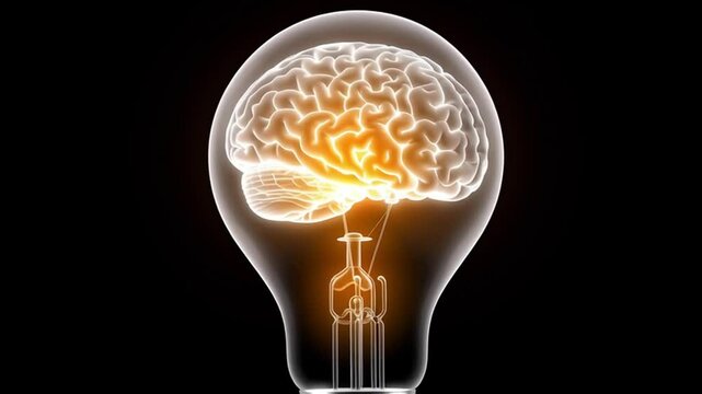 Illumination of Thought: An incandescent light bulb illuminates with the brilliance of the human mind, symbolizing innovation, inspiration, and the power of thought against a dark backdrop.