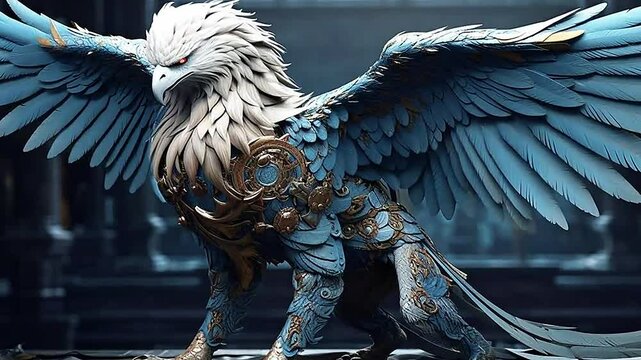 white griffin in Delfts Blauw realistis, highly detailed,ai generative