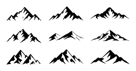 Collection of simple black mountain silhouette illustrations for design projects