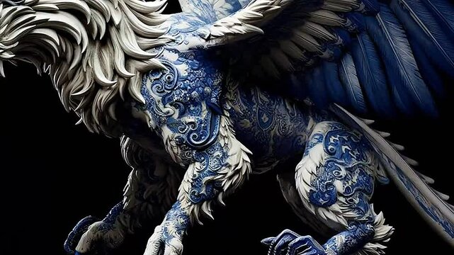 white griffin in Delfts Blauw realistis, highly detailed,ai generative