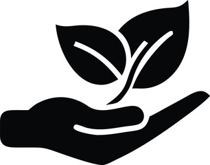 Hand holding leaves symbolizing nature and growth icon