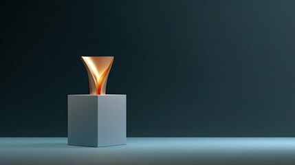 Modern Abstract Sculpture Displayed on Gray Pedestal in Dark Room