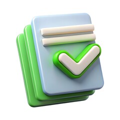 3D Completed Documents with Check Mark - Success & Approval Icon