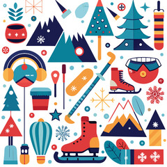 Winter Wonderland A Festive Collection of Flat Design Icons for Holiday Cheer and Winter Sports