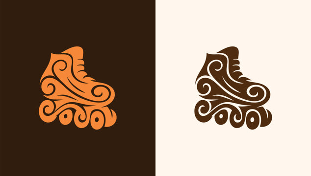 Roller Skate Silhouette with Swirls
