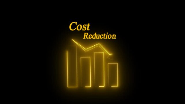 glowing business icons symbolizing financial growth and cost reduction. The image conveys efficiency and modern corporate strategy. neon business icon