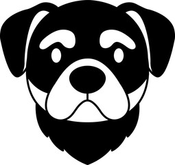 black and white illustration icon of a Rottweiler dog