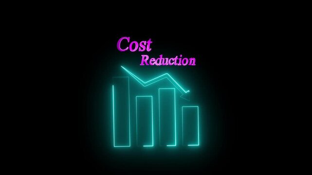 glowing business icons symbolizing financial growth and cost reduction. The image conveys efficiency and modern corporate strategy. neon business icon