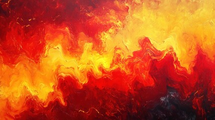 A fluid, molten abstract design with ripples of glowing red, yellow, and orange, creating a sense of intense heat and fiery energy flowing across the background