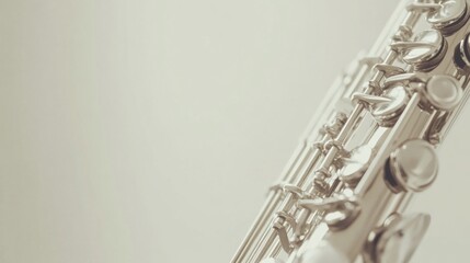 Fototapeta premium A flute with silver finish, ample space for text on the right, set against a white surface