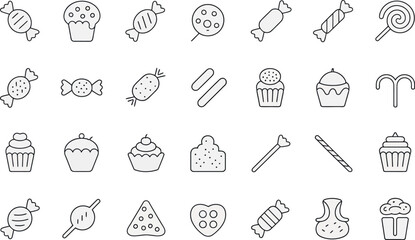 Vector sweets and candies icon set perfect for dessert shop logo and branding design