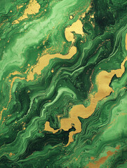 Vibrant green and gold abstract pattern with swirling textures and rich colors, creating luxurious and dynamic visual experience
