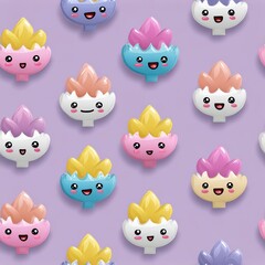 Obraz premium Cute Cartoon Characters with Colorful Flame Designs on Purple Background