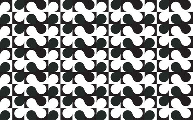 Seamless retro geometric pattern with half-circle tiles in black and white, forming a bold and playful layout
