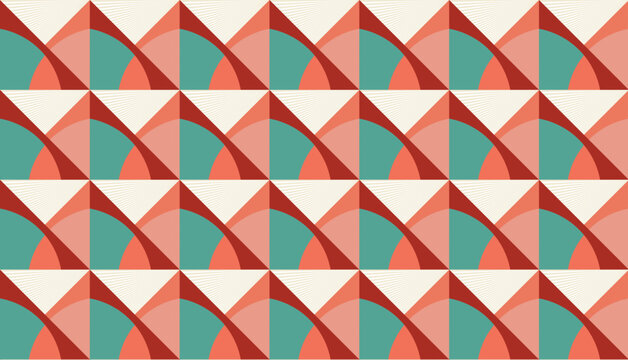 Vintage geometric pattern with overlapping arches and triangles in warm retro colors