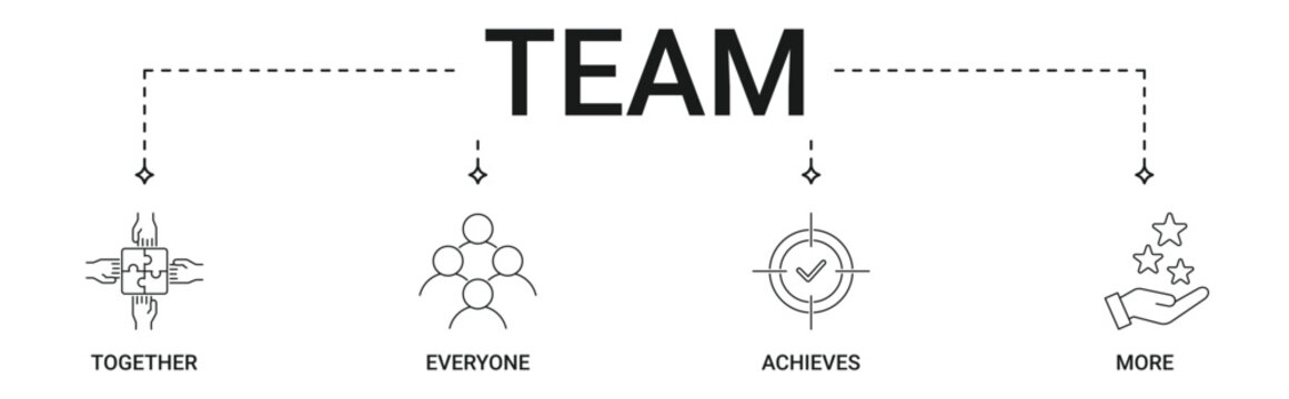 TEAM Banner with together, everyone, achieved, more icon set
