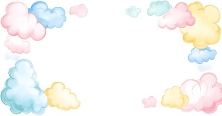 "Minimal pastel watercolor border with corner clouds, soft pink and yellow tones, spacious text area, flat vector illustration, high-res white frame."


