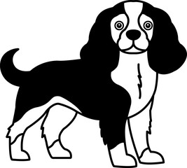black and white illustration icon of a Cavalier King Charles Spaniel dog