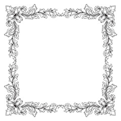 Vintage square baroque frame with floral ornament engraving illustration art