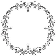 Vintage circle oval baroque frame with floral ornament engraving illustration art