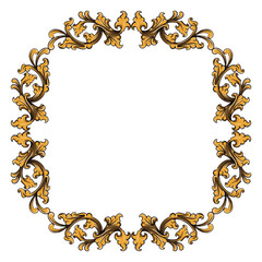 Vintage circle oval baroque frame with floral ornament engraving illustration art
