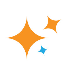 Minimal colorful sparkle icons – vibrant orange and blue twinkle stars, perfect for clean design, decoration, and shine effect visuals.