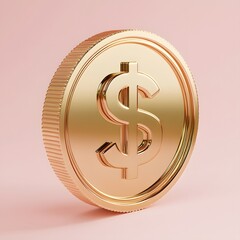 "Ultra-realistic professional photo of gold coin with dollar sign, detailed illustration, high-resolution, isolated on pastel background, perfect for showcasing."

