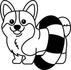 black and white illustration of a cute Corgi dog