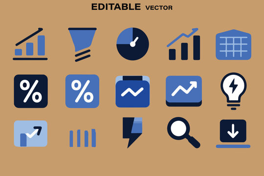 Collection of modern flat design icons representing business growth analytics finance and strategy