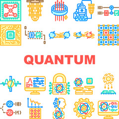 quantum computer qubit icons set vector