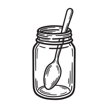 jar with spoon black and white clip art preview