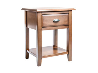 Photo of a wooden side table with a drawer and shelf, isolated on white isolated on transparent background