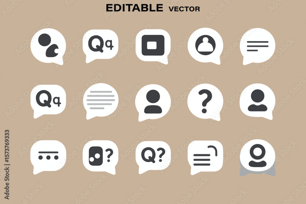 Poster collection of modern flat design speech bubble icons representing communication user profiles questi