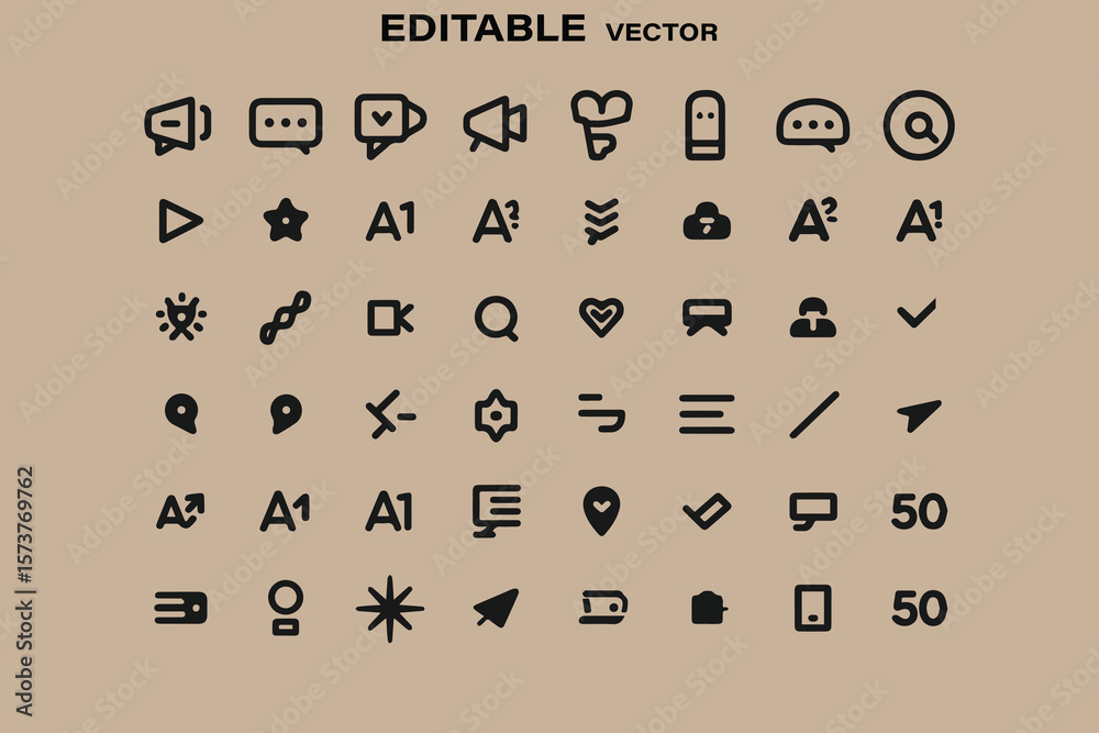 Poster collection of editable vector icons representing various communication navigation and user interface