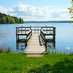 wooden bridge over lake