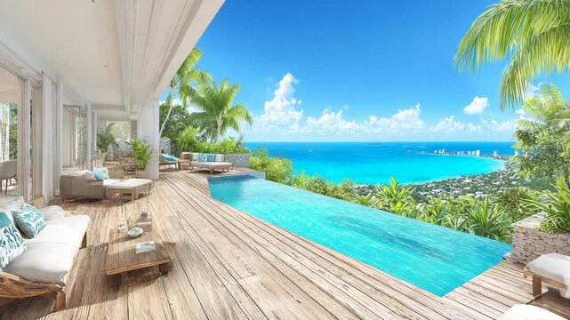 Luxury villa with stunning ocean view and infinity pool creating a relaxing and luxurious tropical