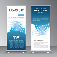 Blue roll up business brochure flyer banner design vertical template vector, cover presentation abstract geometric background, modern publication x-banner