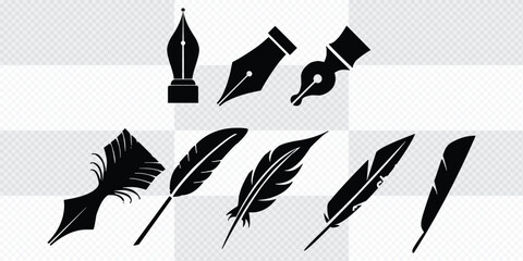 Vector feather and pen nip icons set © MASUMA