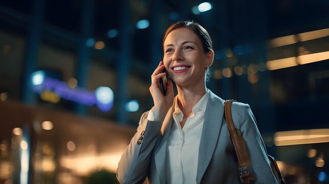 Businesswoman standing in an airport terminal using her mobile phone for a travel related communication or consultation