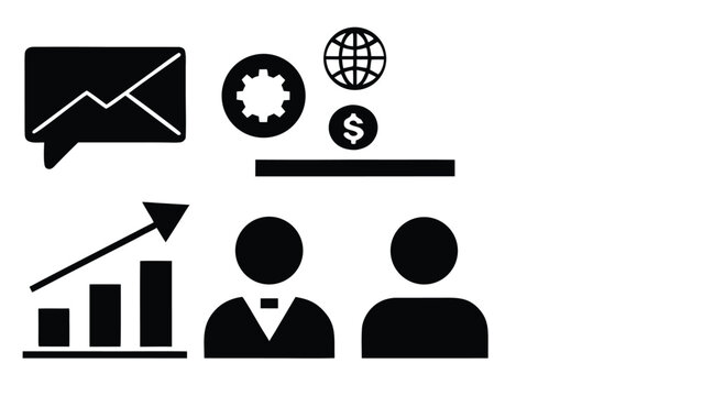 Modern flat design icons arranged in a 2x3 grid for top row presentation