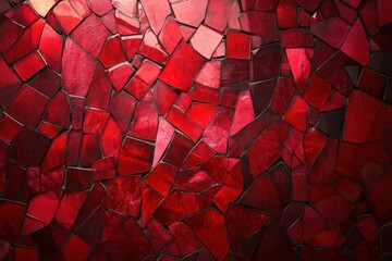 Modern Deep Red Mosaic with Beveled Glass Effects. Abstract Background
