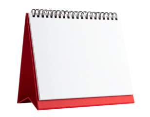  Red Spiral Desk Calendar Blank Template Standing Upright, Isolated on Transparent Background PNG