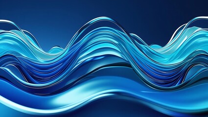 Transparent glass-like digital waves in cyan and electric blue tones, layered and flowing on a dark blue background, glowing edge highlights, soft focus, futuristic feel.