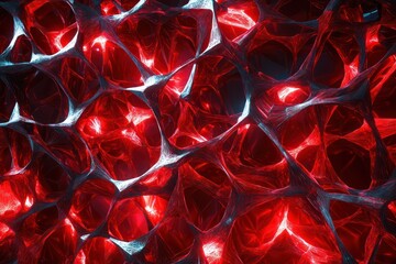 Glowing Red Polygon Mesh with Edges Highlighted in Abstract Design. Abstract Background