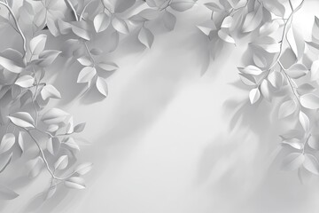 Abstract white background with shadows of leaves on the wall, 3D rendering. Mockup for product display presentation in a studio room.
