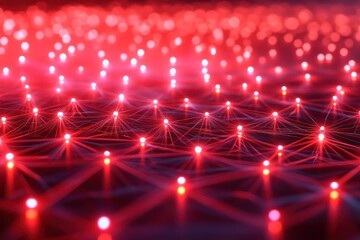 Red Geometric Polygon Mesh with Illuminated Edges in Abstract Form. Abstract Background